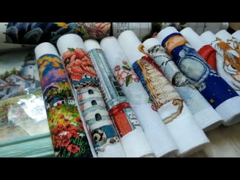 Видео: Рулон вышитых работ по китайским наборам. Вышивка крестом, нанесёнка.