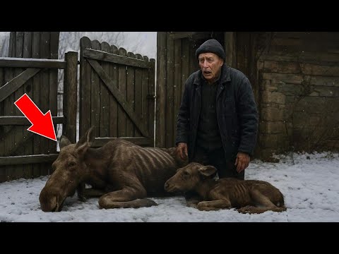 Видео: Истощённая лосиха с лосёнком рухнула у ворот заимки. Старый таёжник сделал НЕВОЗМОЖНОЕ!
