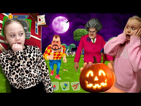 Видео: Злая Училка и Сосед Дарк Ридл: Хэллоуинский сборник прохождений Scary Teacher и Dark Riddle