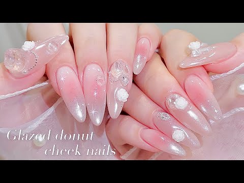 Видео: sub) Глазированные пончики и щечные ногти!🤍🎀/🇰🇷Корейский маникюр / Щечный дизайн с мраморным гелем🫶🏻