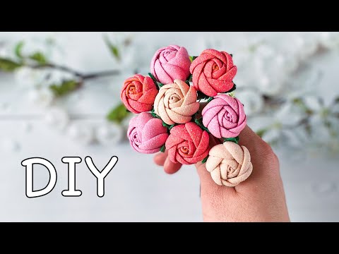 Видео: Розочки из фоамирана Простой способ Как сделать Цветы из глиттерного фоамирана DIY Rose Glitter Foam