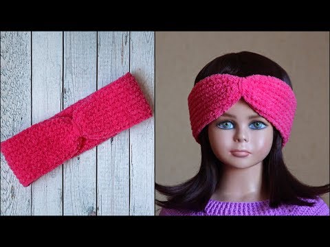 Видео: Повязка на голову крючком | Повязка на голову из Alize Softy