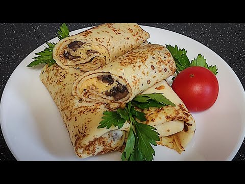 Видео: Блинчики с грибами и сыром. Тонкие блинчики с очень вкусной начинкой. Они покорят каждого!!!