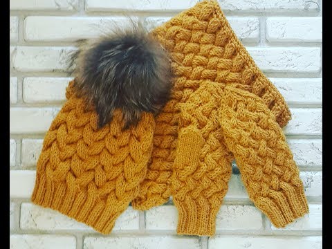 Видео: Красивый комплект спицами! Часть 1. Варежки, узор "плетенка". Mittens.