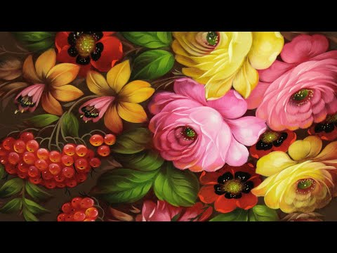 Видео: Рисуем цветы на Жостовском кованом подносе. Букет на коричневом фоне. Лариса Гончарова из Жостово