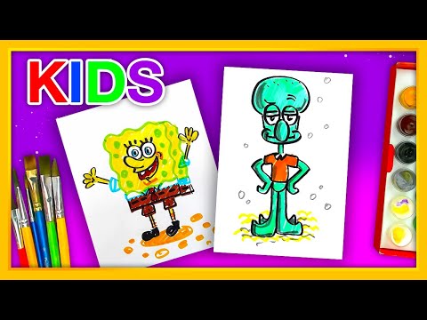 Видео: Губка БОБ рисуем всех героев 😍 РыбаКит папа рисует
