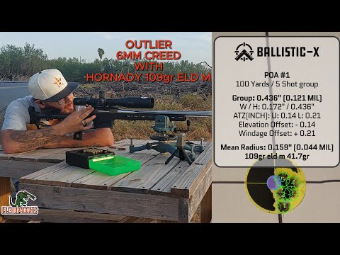 Видео: HORNADY 109gr ELD M С H4350 НА МОЕЙ ПУЛИ OUTLIER PRECISION BUILD 6MM CREEDMOOR.