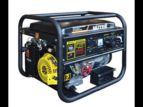 Видео: бензогенератор HUTER DY6500LXA, распаковка, первый старт, подключение к сети, одной левой