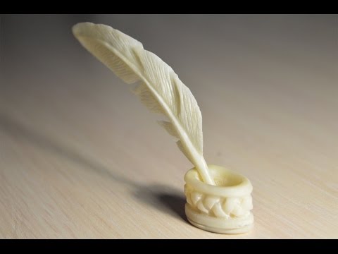 Видео: Резьба по кости. Сувенир "Перо поэта"