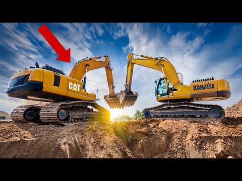 Видео: Caterpillar против Komatsu: кто производит лучшие экскаваторы?