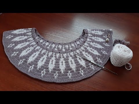 Видео: Джемпер жаккард крючком. Часть 5. Кокетка 11-13 ряды.