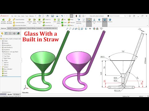 Видео: Стакан со встроенной соломинкой в ​​упражнении SolidWorks