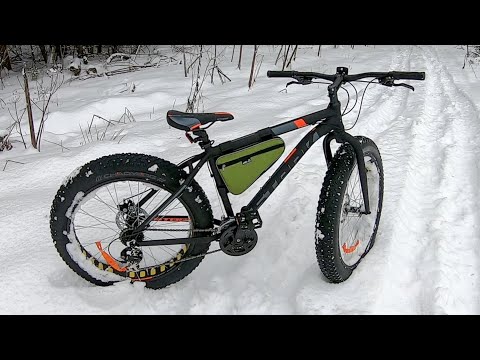 Видео: Фэтбайк зимой / Испытания по снегу в лесу / Fatbike Stark FAT 26 2 D / Жиробайк / Велотуризм / mtb