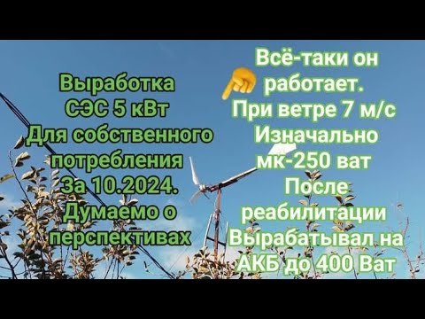 Видео: Выработка за 10.2024. С массива солнечный панели 5 кВт для собственного потребления.