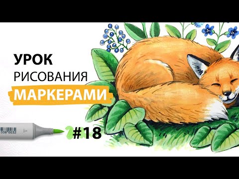 Видео: Как нарисовать лису на полянке? / Урок по рисованию маркерами для новичков #18