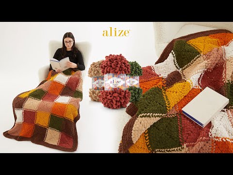 Видео: Плед с мотивами из пряжи Alize Puffy Fine