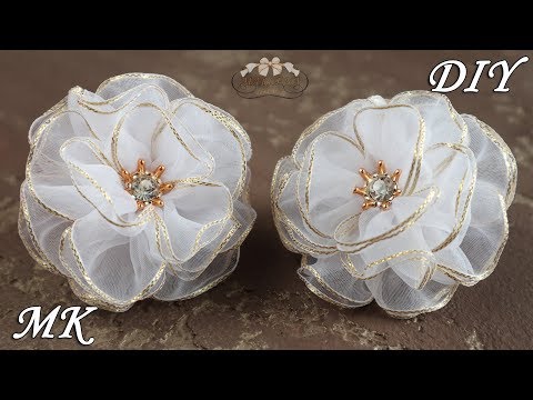 Видео: Простые цветы из органзы. Школьные бантики. Organza Bows DIY