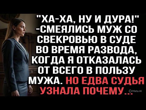 Видео: "Ха-ха!" - смеялись муж со свекровью, когда я отказалась от всего. Но судья узнала почему...