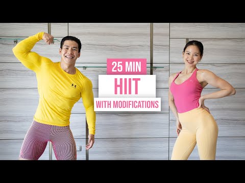 Видео: 25-минутная высокоинтенсивная кардио-тренировка для сжигания калорий I с модификациями, стоя, без...