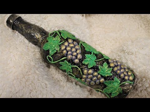 Видео: Декор бутылки "Виноградная гроздь" 🍇 // Grape bunch bottle decor 🍇