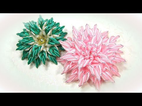 Видео: Цветы из узких лент, канзаши мк / diy satin ribbon flower