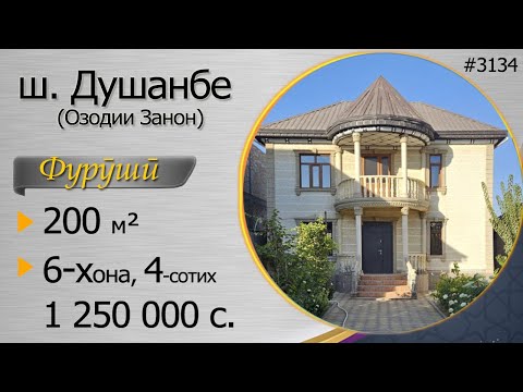 Видео: Хавлии фуруши дар Душанбе - Озодии Занон, 6-хонага, 200 м.кв, 4-сотик, 1,2 млн сомони