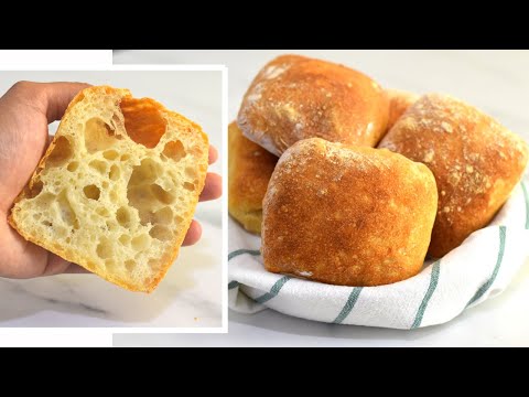 Видео: Простой рецепт чиабатты | Как приготовить чиабатту | Булочки из чиабатты | Хрустящие булочки к ужину