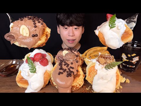 Видео: SUB) Корейские соты, шоколадное суфле, блинчики с поеданием шоу│Korean souffle pancakes mukbang asmr