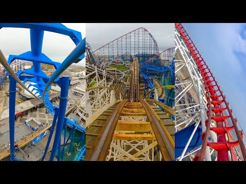 Видео: Все американские горки в парке развлечений Blackpool Pleasure Beach! С вращающейся машинкой Enso ...