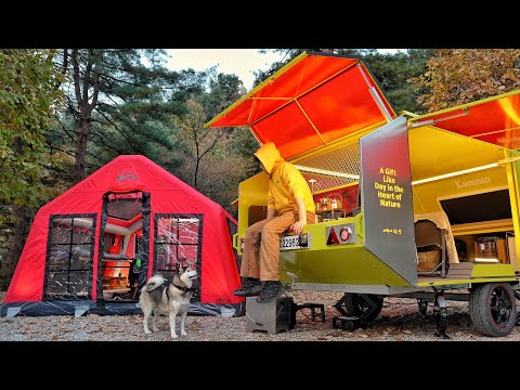 Видео: Уютный кемпинг с новым караваном с кухней и надувной палаткой 🍂