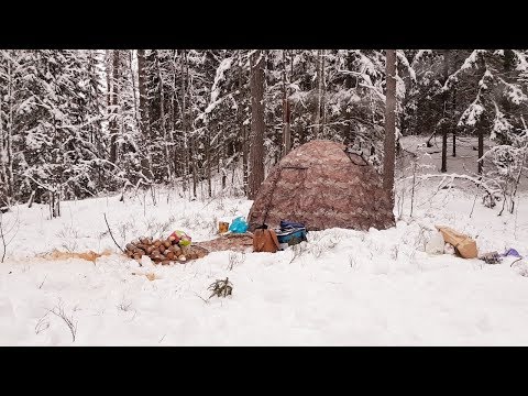 Видео: Несколько дней в палатке УП-2 с печкой в лесу. Тестиуем теплый пол. Обзор палатки.