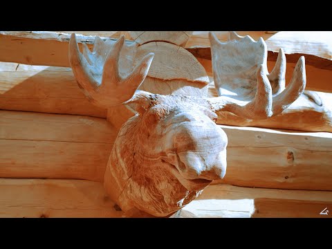 Видео: Резчик режет Голову Лося из бревна .