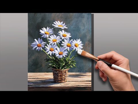 Видео: Как нарисовать натюрморт с ромашками | Пошаговая инструкция по акриловой живописи