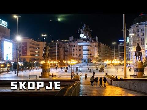 Видео: SKOPJE at night, Macedonia [Square, Stone Bridge] (2023) СКОПЈЕ, Македонија [Плоштад, Камен Мост] 🇲🇰
