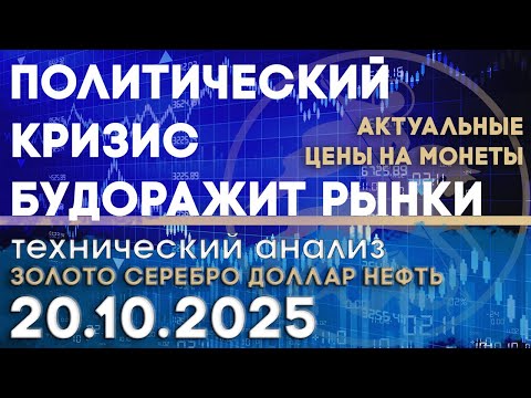 Видео: Геополитический кризис будоражит рынки. Анализ рынка золота, серебра, нефти, доллара 17.10.2025 г