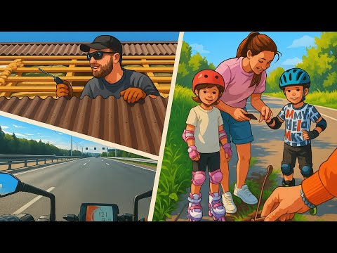 Видео: Доделали крышу, на мото на работу, на роликах с детьми / 35 неделя 2025 года