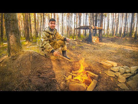 Видео: ПОДЗЕМНАЯ ПЕЧЬ ВОЗЛЕ ЗЕМЛЯНКИ. СДЕЛАЛ ДРОВНИК. ГОТОВЛЮ МЯСО. 29 СЕРИЯ.