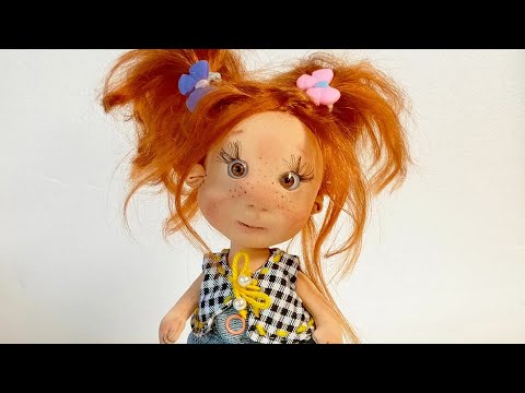 Видео: Кукла ручной работы из ткани с натуральными волосами Игровая кукла для девочки со одеждой