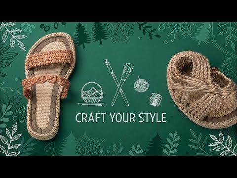 Видео: Вязаные тапочки с цветочной аппликацией на подошве.