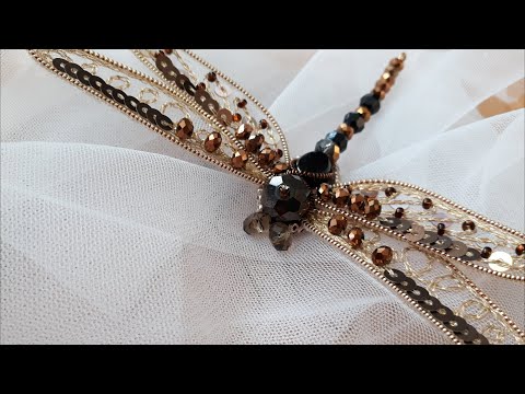 Видео: Стрекоза с золотистыми крыльями. Люневильская вышивка / Dragonfly with golden wings