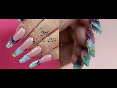 Видео: Роскошный арочный миндаль + лепка в аквариуме / Выкладной френч градиент