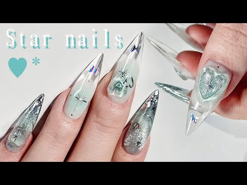 Видео: Уникальный звездный нейл-арт✨ четкие французские ногти / наращивание ногтей