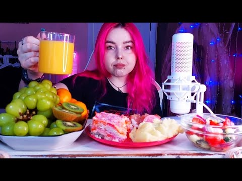 Видео: Салат селёдка под шубой и греческий с пюре и + фруктики мукбанг/ болталка /еда на камеру