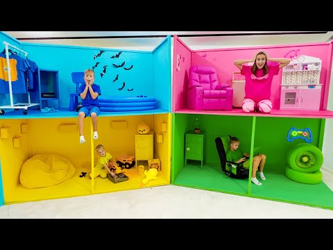 Видео: Влад и Ники и Челлендж 4 цветные комнаты