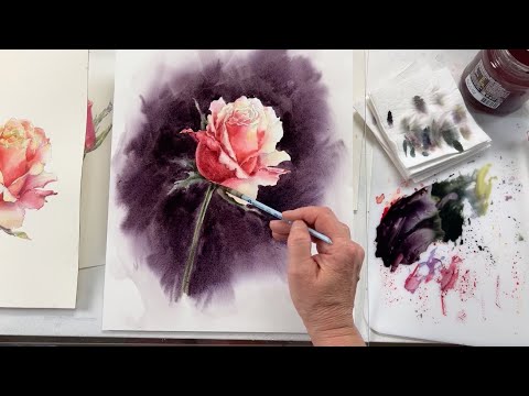 Видео: Как сушить и хранить акварельные работы. Рисуем розу на темном фоне. Художник Лилия Бето