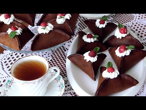 Видео: Шоколадные🍫 блинчики с кремом✨ /// Unusual Chocolate pancakes with Cream!
