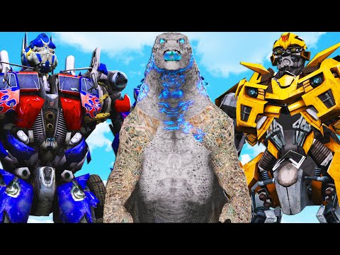 Видео: Годзилла против Оптимуса Прайма и Бамблби (трансформеры)