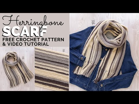 Видео: Шарф-ёлочка — БЕСПЛАТНЫЙ узор для вязания полосатого шарфа крючком для начинающих от Yay For Yarn