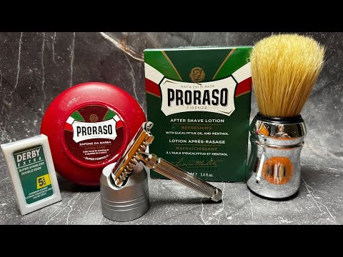 Видео: Итальянское уныние от Fatip Piccolo, Derby Extra, мыло и лосьон от Proraso, помазок кабан Omega 83