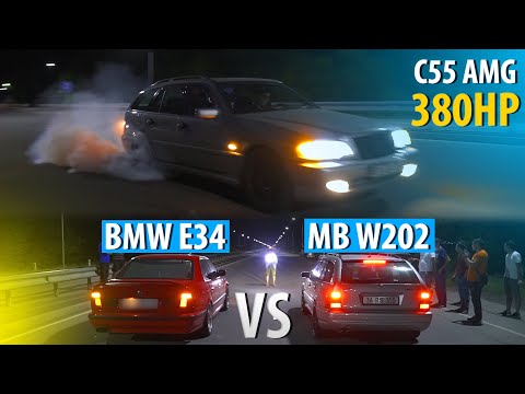 Видео: ВОЛК В ОВЕЧЬЕЙ ШКУРЕ - Mercedes-Benz W202 C55 AMG RWD 380hp VS BMW E34 540 M62B44 RWD 300hp+